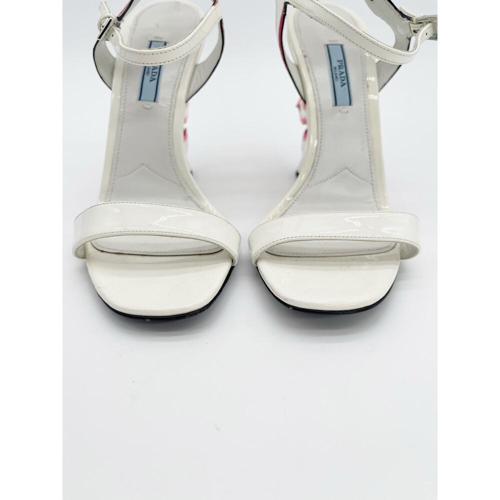 Prada Flame Wedge Sandals White Patent Neon Pink 2018 Reissue Hotrod Heels IT 38 - Picture 10 of 16